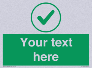 Custom green background, green tick in circle sign